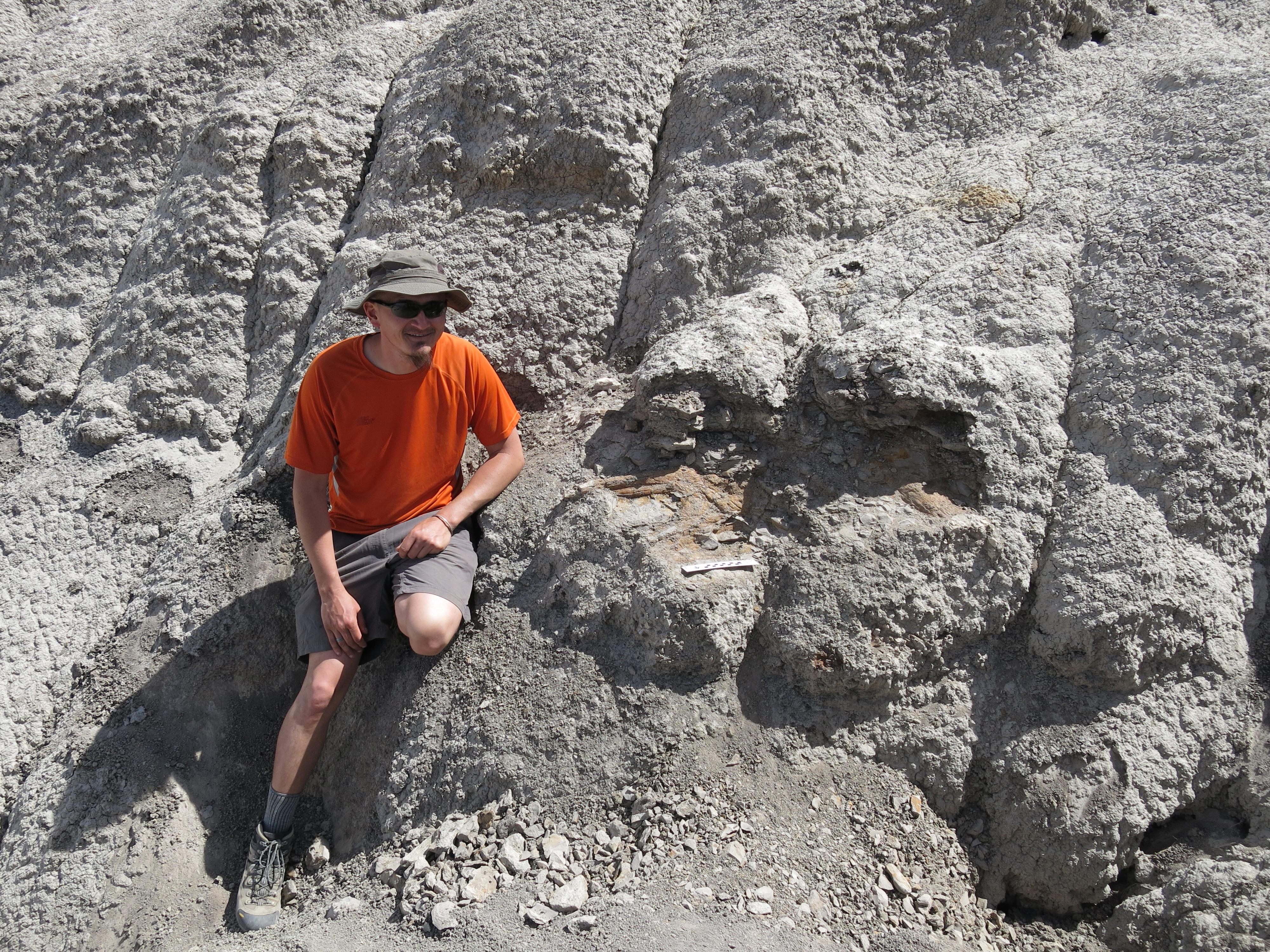 Sitting next to the freshly uncovered skull of Pentaceratops that I discovered in the Cretaceous of New Mexico.